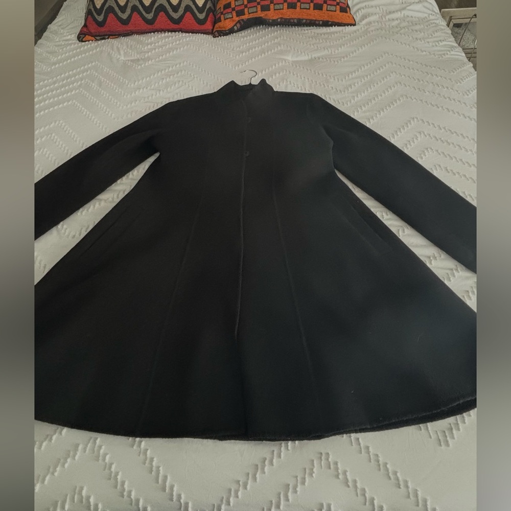EILEEN FISHER VINTAGE BLACK WOOL SWING COAT (NEHRU) STAND UP COLLAR SZ XS- S - Picture 4 of 16
